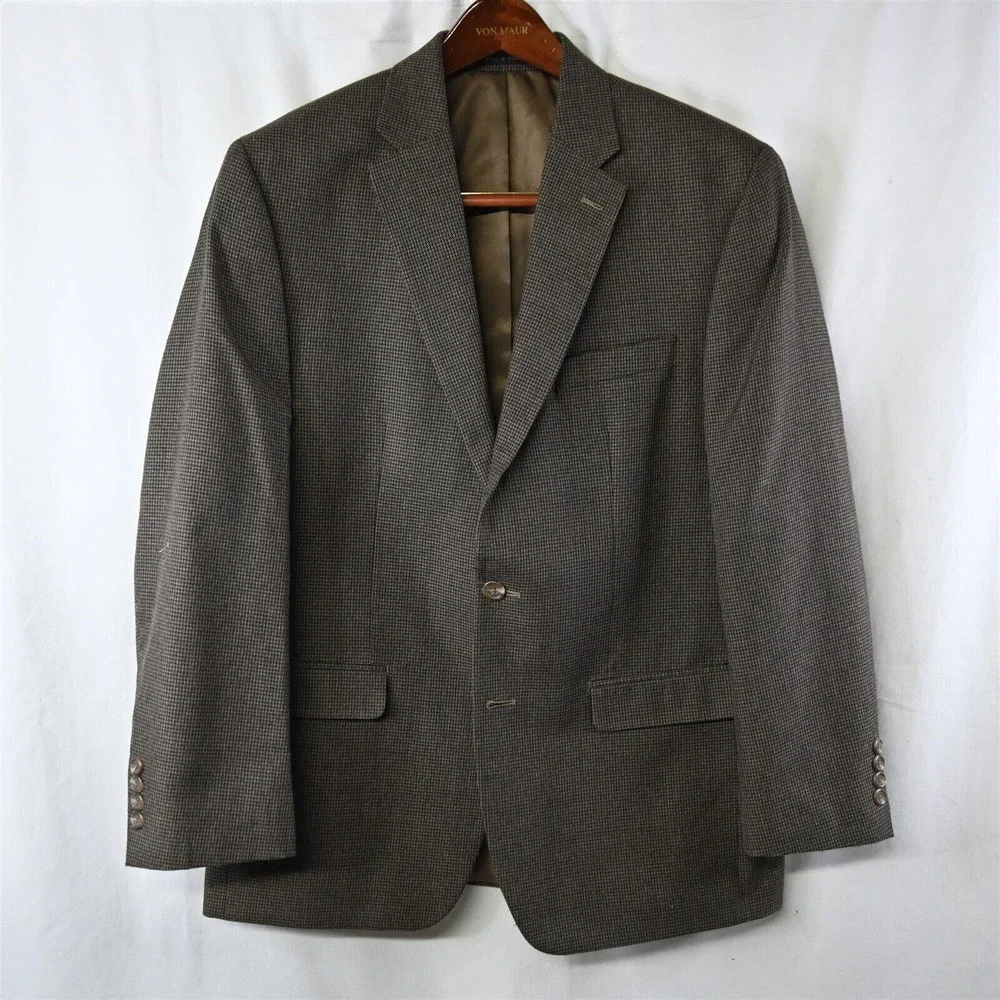 Chaps Ralph‎ Lauren 42R Brown Houndstooth 2Btn Blazer Suit Jacket Sport Coat
